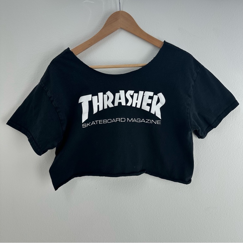 Thrasher Skater cropped off the shoulder top